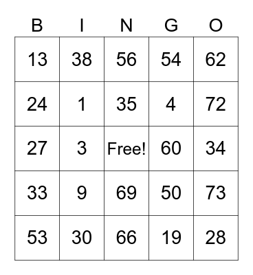 Field Day Bingo Card