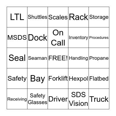 SDS WH1 WAREHOUSE BINGO  Bingo Card