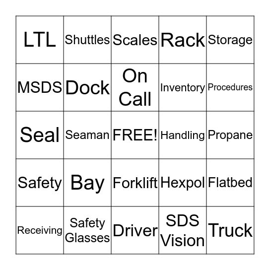 SDS WH1 WAREHOUSE BINGO  Bingo Card