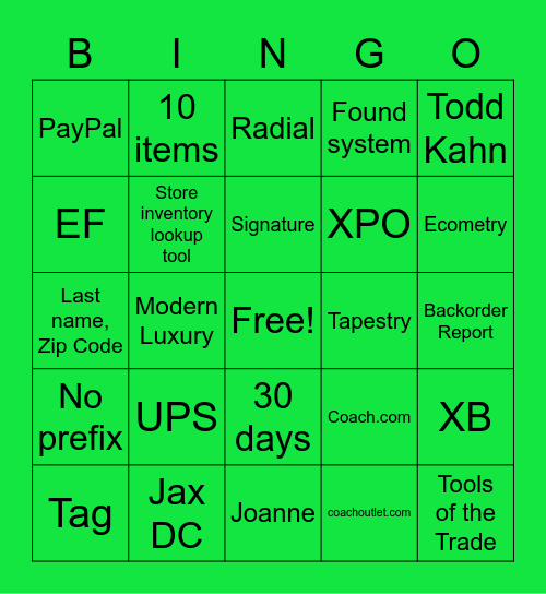 COACH Bingo Card