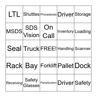 SDS WH1 WAREHOUSE BINGO  Bingo Card