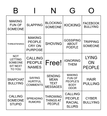 BULLY BINGO Card