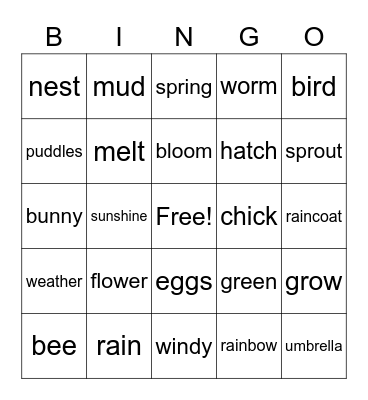 Spring Words Bingo Card