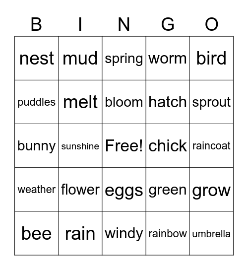 Spring Words Bingo Card