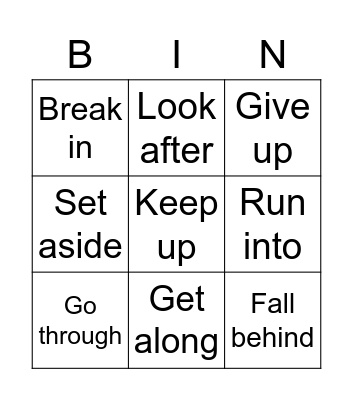 Phrasal Verbs Bingo Card