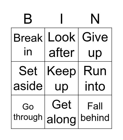 Phrasal Verbs Bingo Card