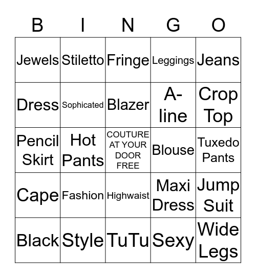 Couture At Your Door Bingo Card