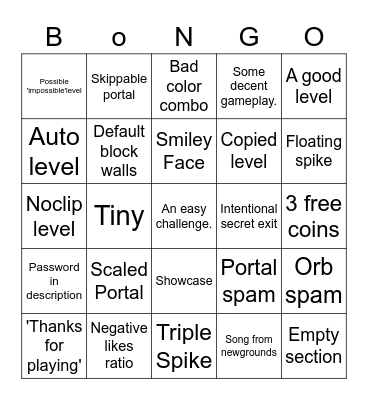 GD: Recent Level Bingo Card
