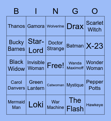 Superhero Bingo Card