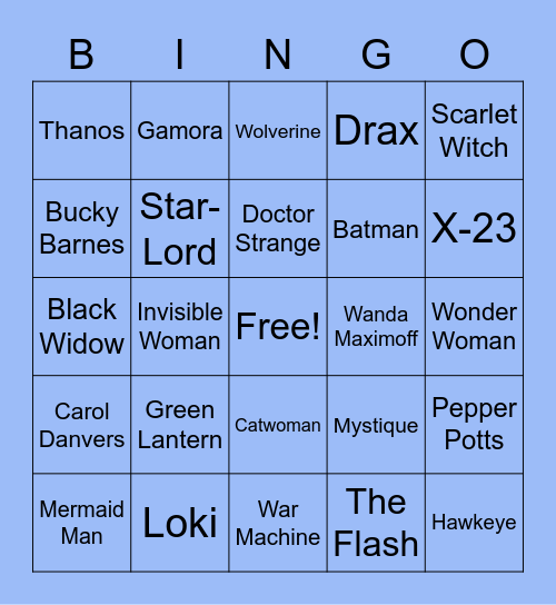 Superhero Bingo Card