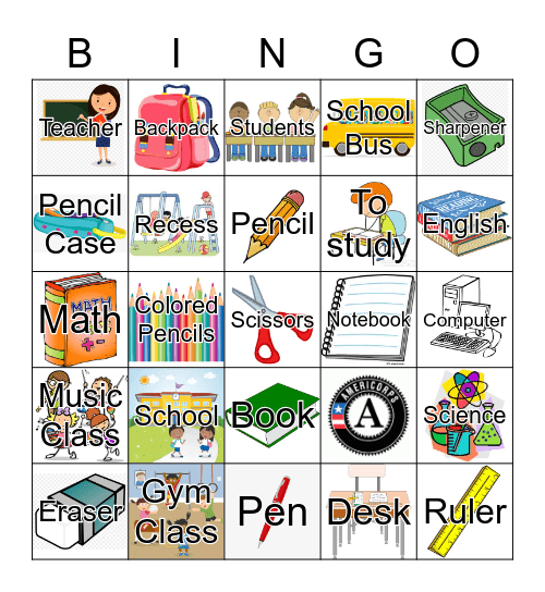 School Bingo Card