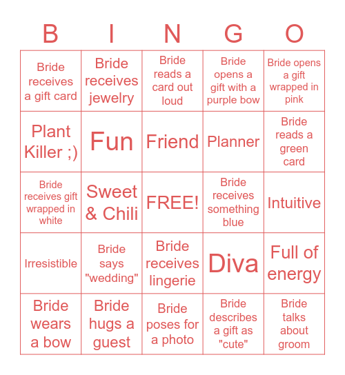 Dipti's 40th Birthday Bingo Card