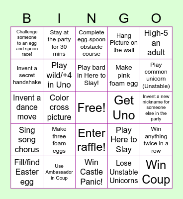 2021 Easter Party Bingo Card