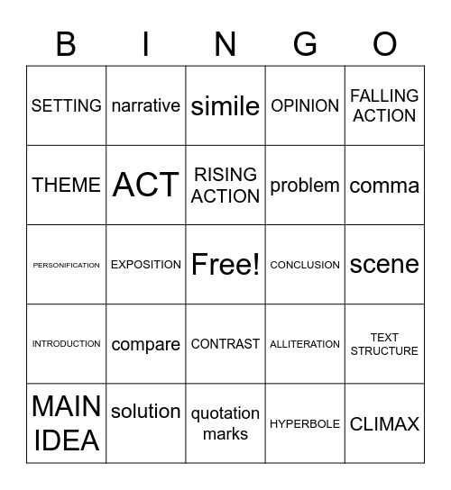 ELA BINGO Card