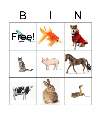 Animals BINGO Card