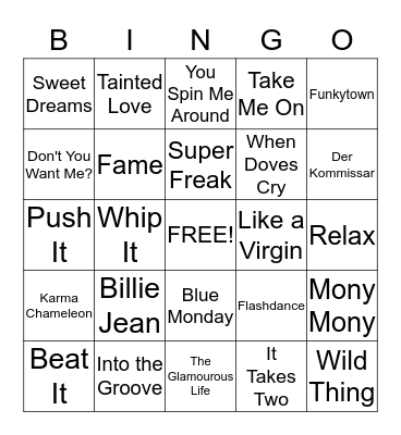 80's Party Time Bingo Card