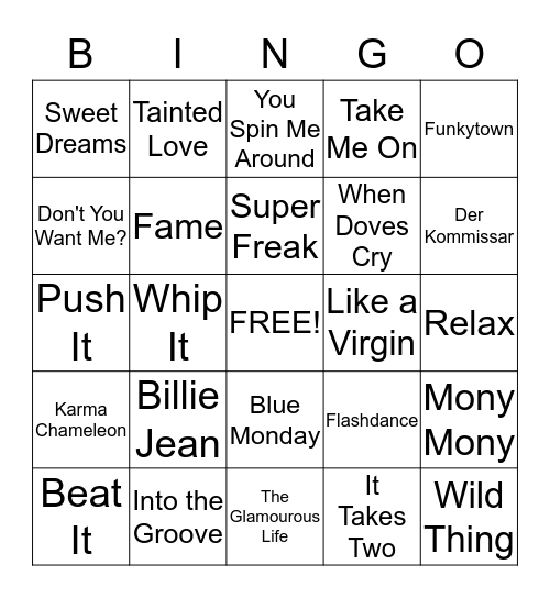 80's Party Time Bingo Card