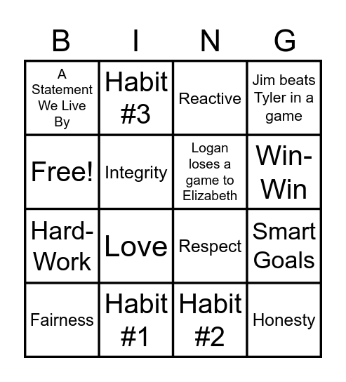 The Eagles 7 Habits Bingo Card