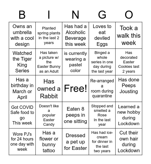 Zoom Easter Bingo Card