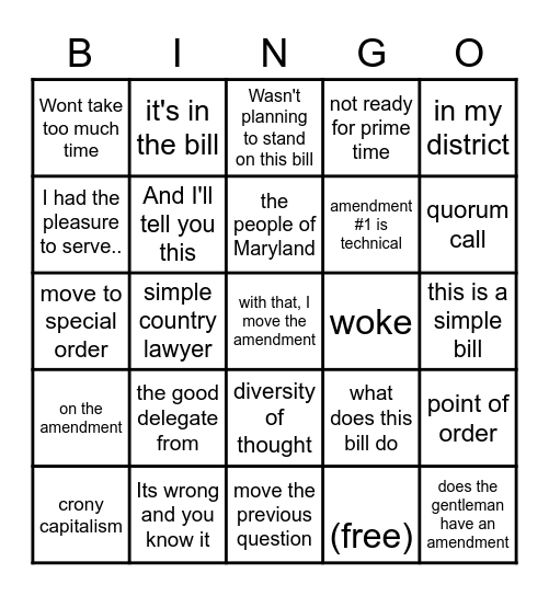 Floor Session Bingo Card