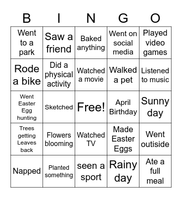 Spring Is here Bingo Card