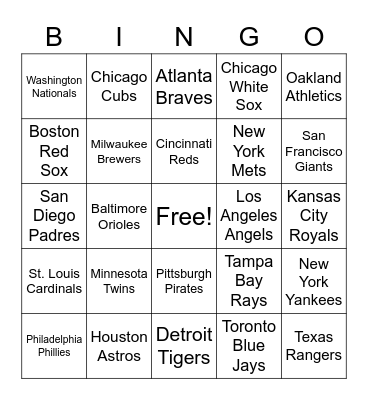 Baseball Opening Day Bingo Card