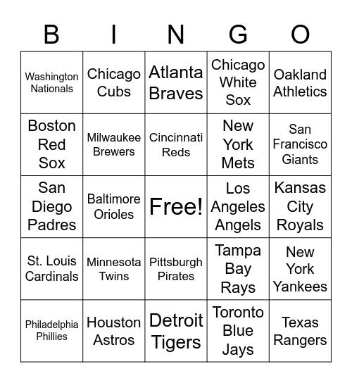 Baseball Opening Day Bingo Card