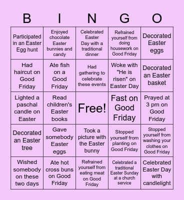 Good Friday and Easter Day Bingo! Bingo Card