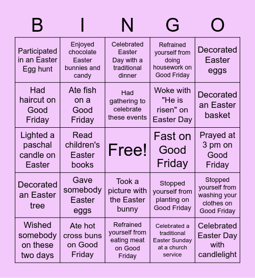 Good Friday and Easter Day Bingo! Bingo Card