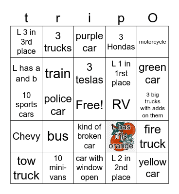 xX LA Xx Road trip Bingo Card