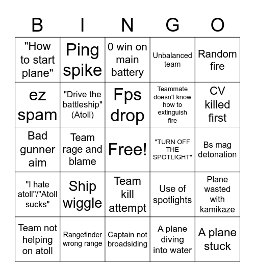 Dead ahead bingo Card