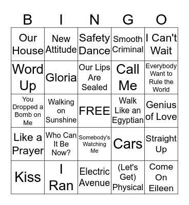80's Party Time2 Bingo Card