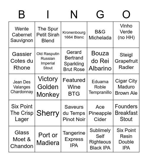 Wine & Beer Bingo Card