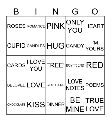 Candy Heart Bingo Card