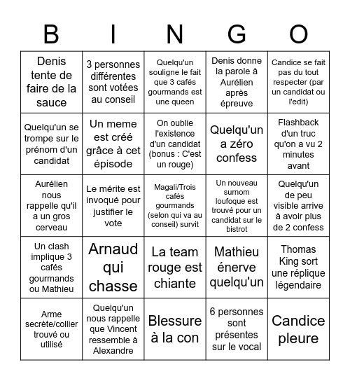 Armes secrètes épisode 4 Bingo Card