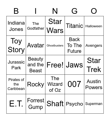 Total-Quiz.com presents Radio Bingo Movie Themes Bingo Card