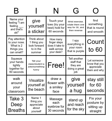 Self-Care Bingo Card