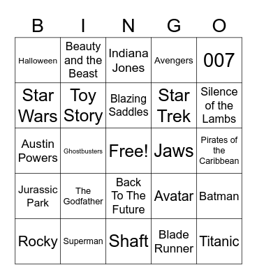 Total-Quiz.com presents Radio Bingo Movie Themes Bingo Card