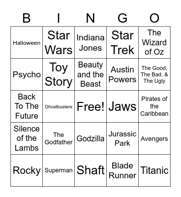 Total-Quiz.com presents Radio Bingo Movie Themes Bingo Card