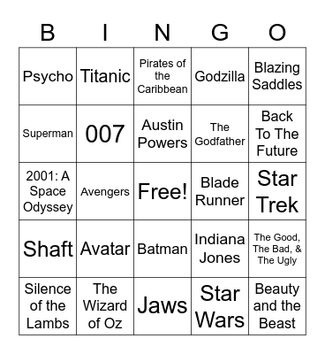 Total-Quiz.com presents Radio Bingo Movie Themes Bingo Card