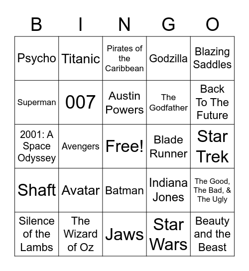 Total-Quiz.com presents Radio Bingo Movie Themes Bingo Card