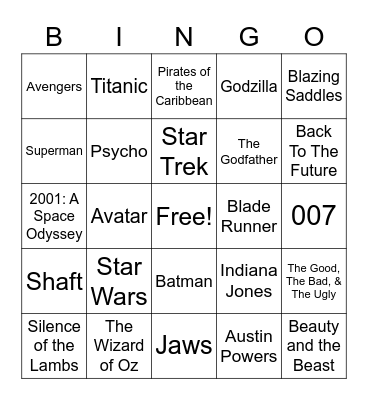 Total-Quiz.com presents Radio Bingo Movie Themes Bingo Card