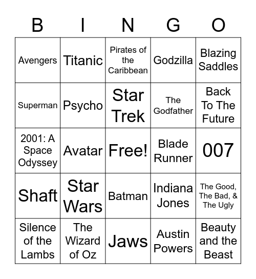 Total-Quiz.com presents Radio Bingo Movie Themes Bingo Card