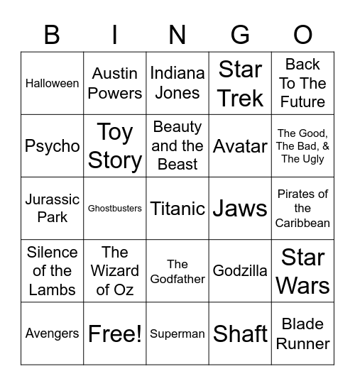 Total-Quiz.com presents Radio Bingo Movie Themes Bingo Card