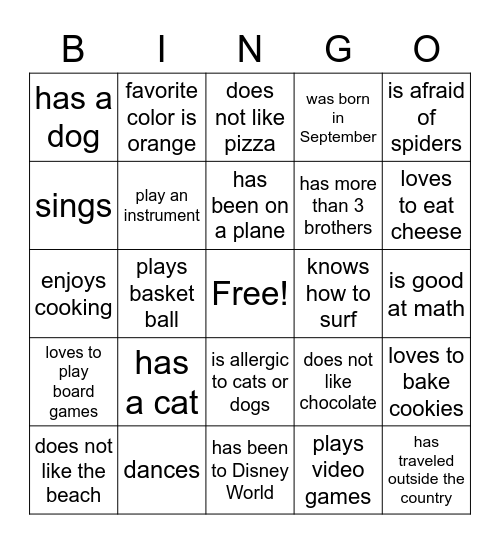 Find some who bingo Card