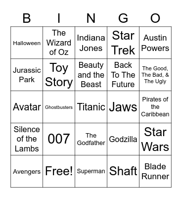 Total-Quiz.com presents Radio Bingo Movie Themes Bingo Card