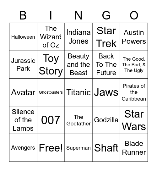 Total-Quiz.com presents Radio Bingo Movie Themes Bingo Card