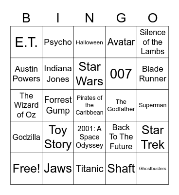 Total-Quiz.com presents Radio Bingo Movie Themes Bingo Card