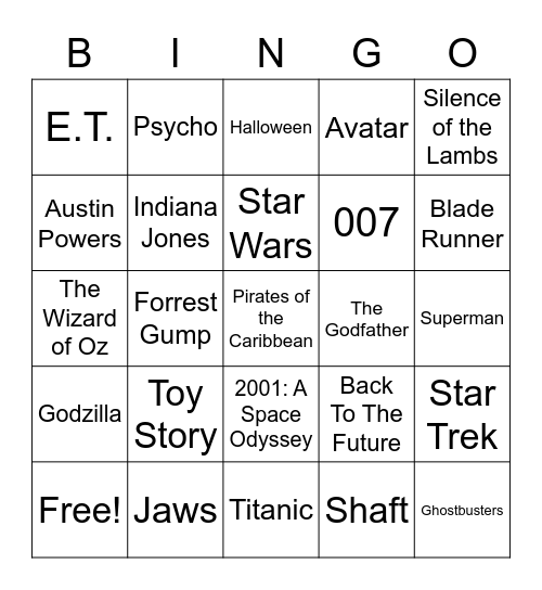 Total-Quiz.com presents Radio Bingo Movie Themes Bingo Card