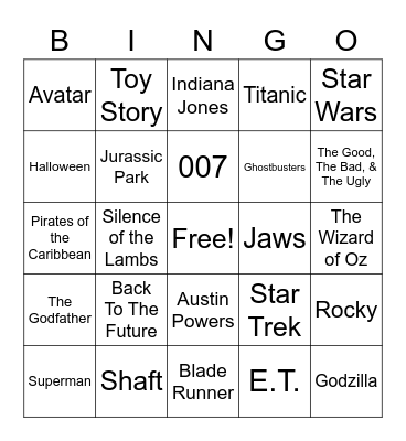 Total-Quiz.com presents Radio Bingo Movie Themes Bingo Card